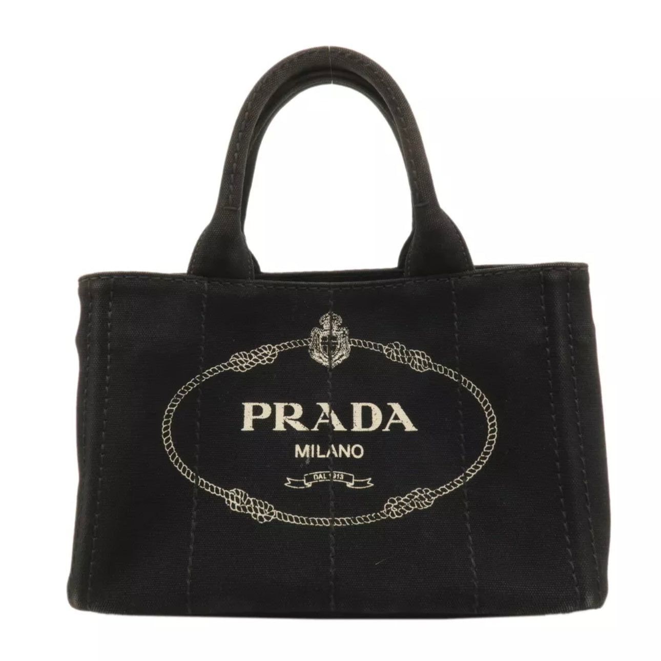 Prada Canapa Mini Canvas Tote Bag Hand Bag Black