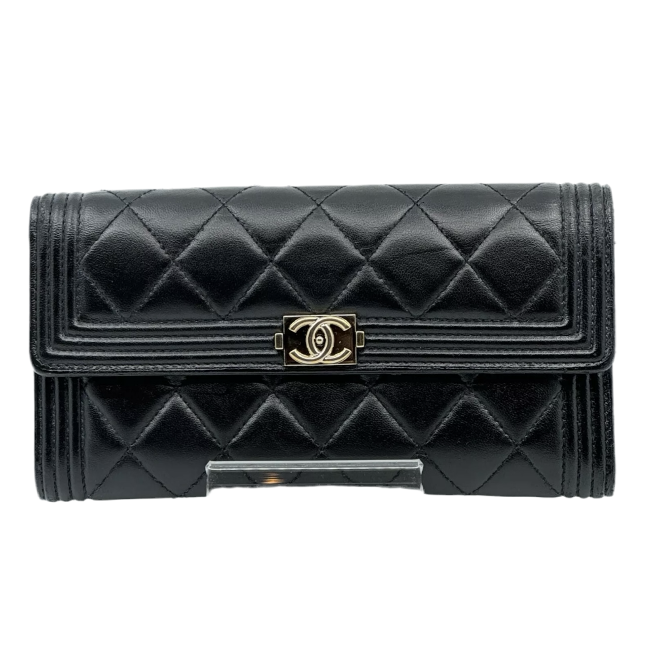 Boy Matelasse Flap long Wallet Black Lambskin