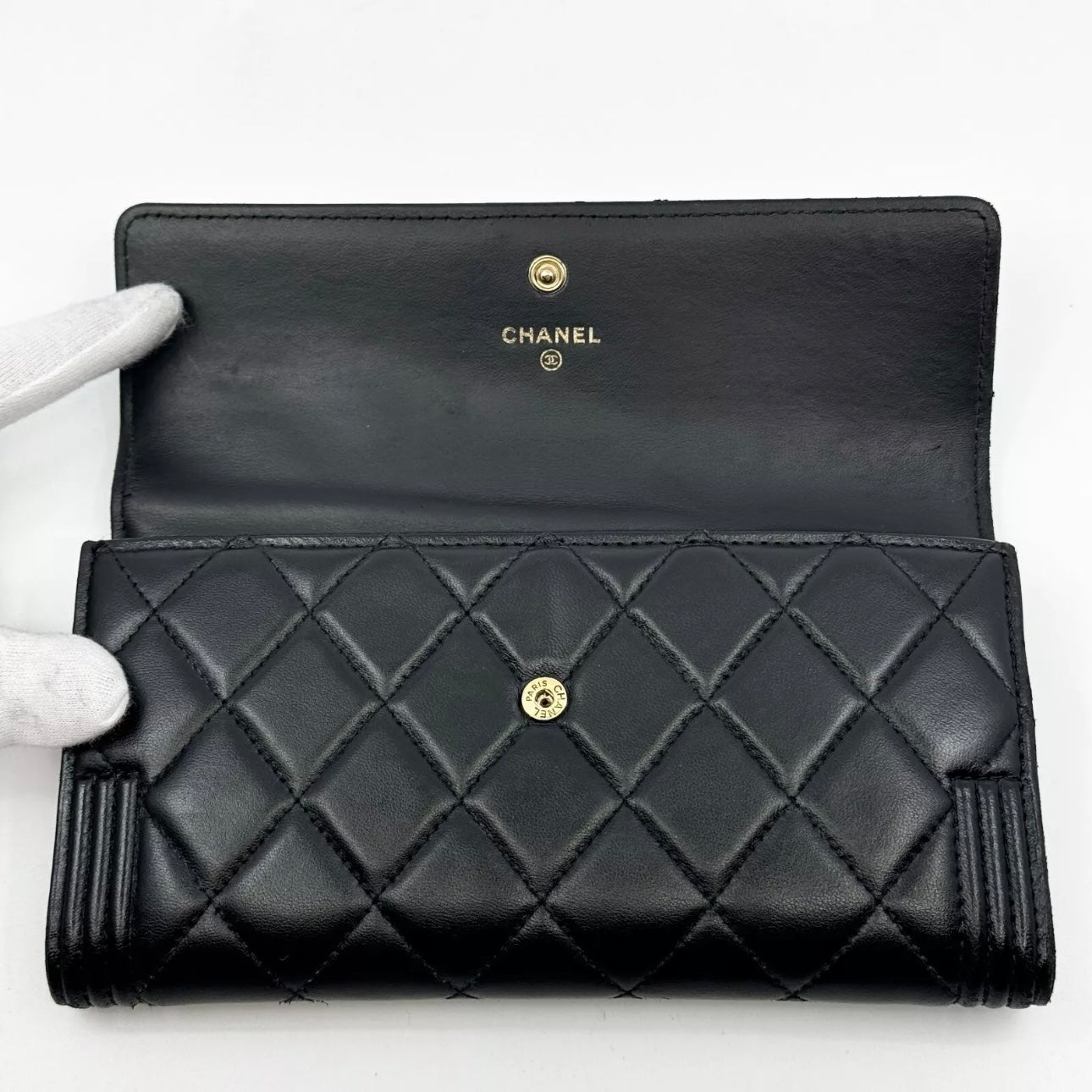 Boy Matelasse Flap long Wallet Black Lambskin