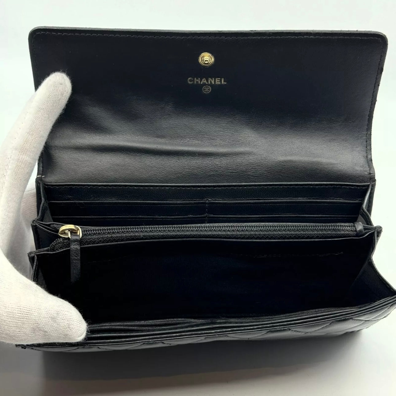 Boy Matelasse Flap long Wallet Black Lambskin