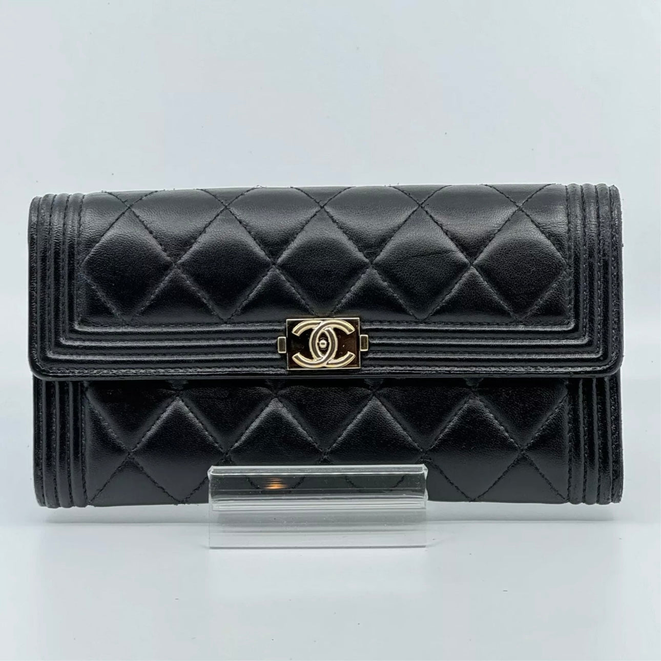 Boy Matelasse Flap long Wallet Black Lambskin