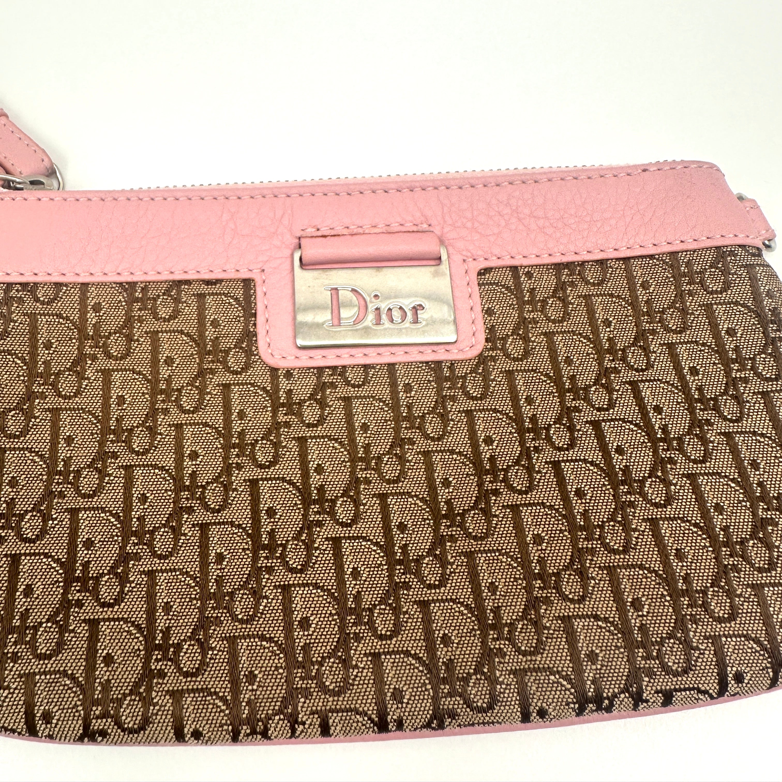 CD Pouch Clutch Oblique Canvas Brown Pink