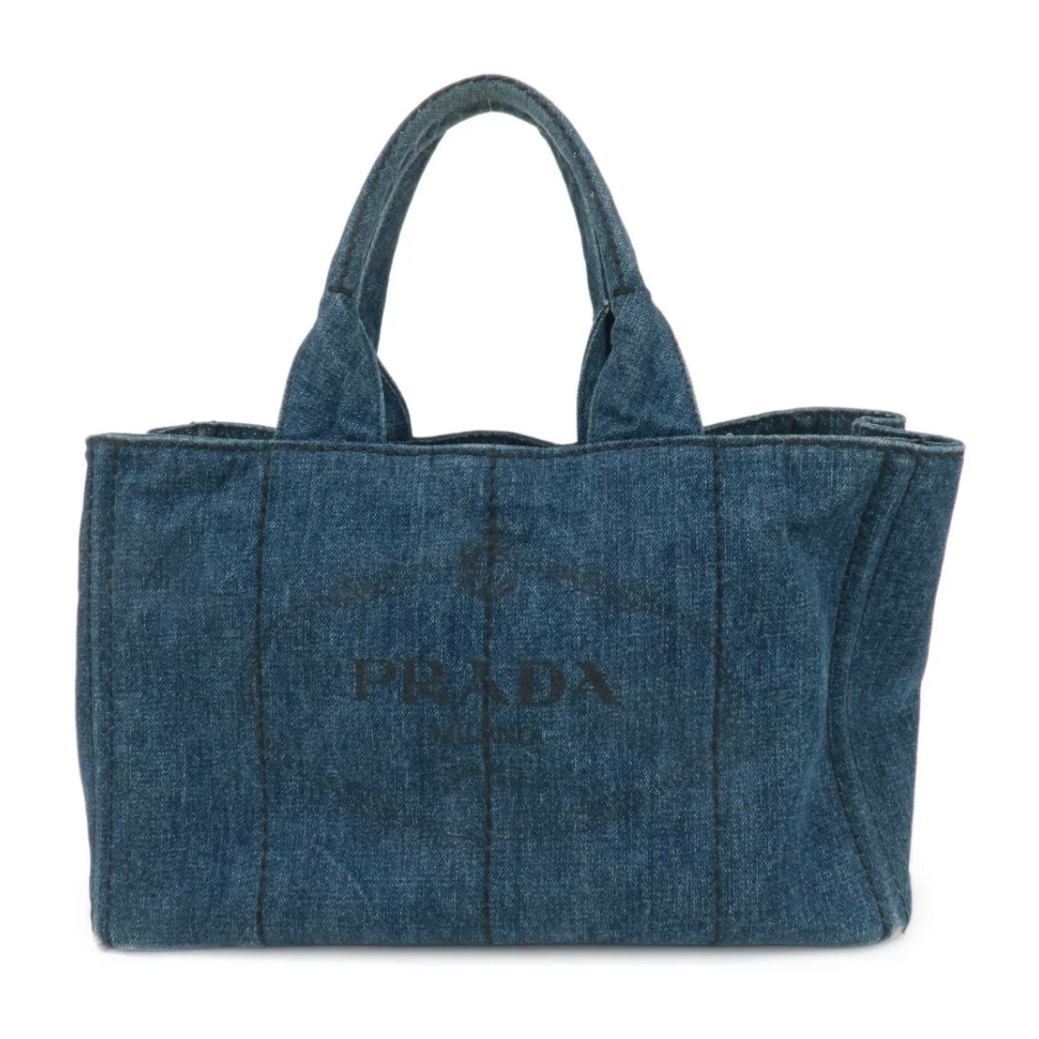 Prada Canapa Large Canvas Tote Bag Hand Bag Denim Blue