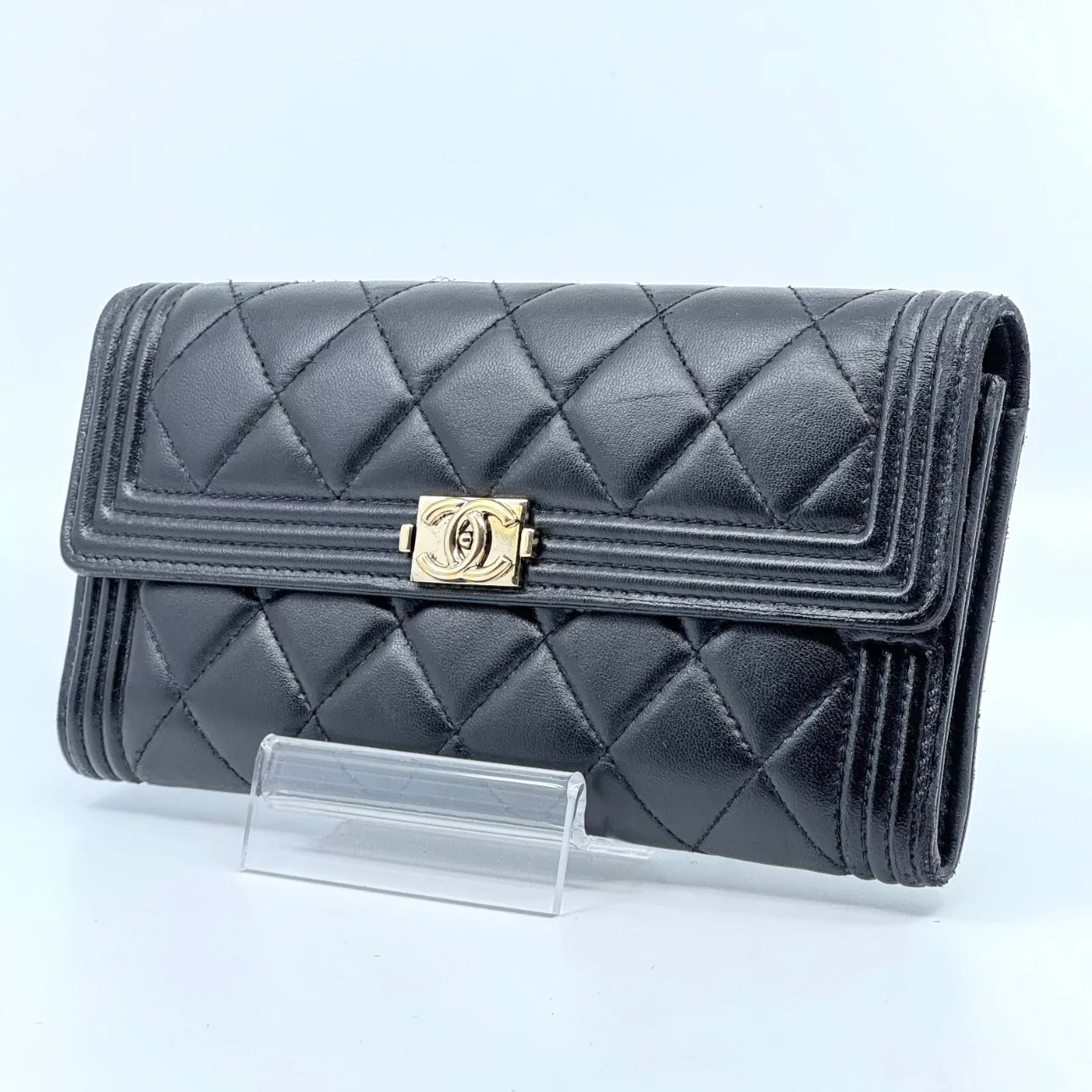 Boy Matelasse Flap long Wallet Black Lambskin